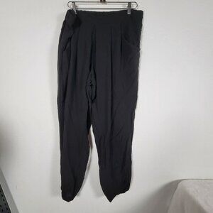 Eileen Fisher Womens Black Silk Pleated Trousers Pants Size Large Straight Leg